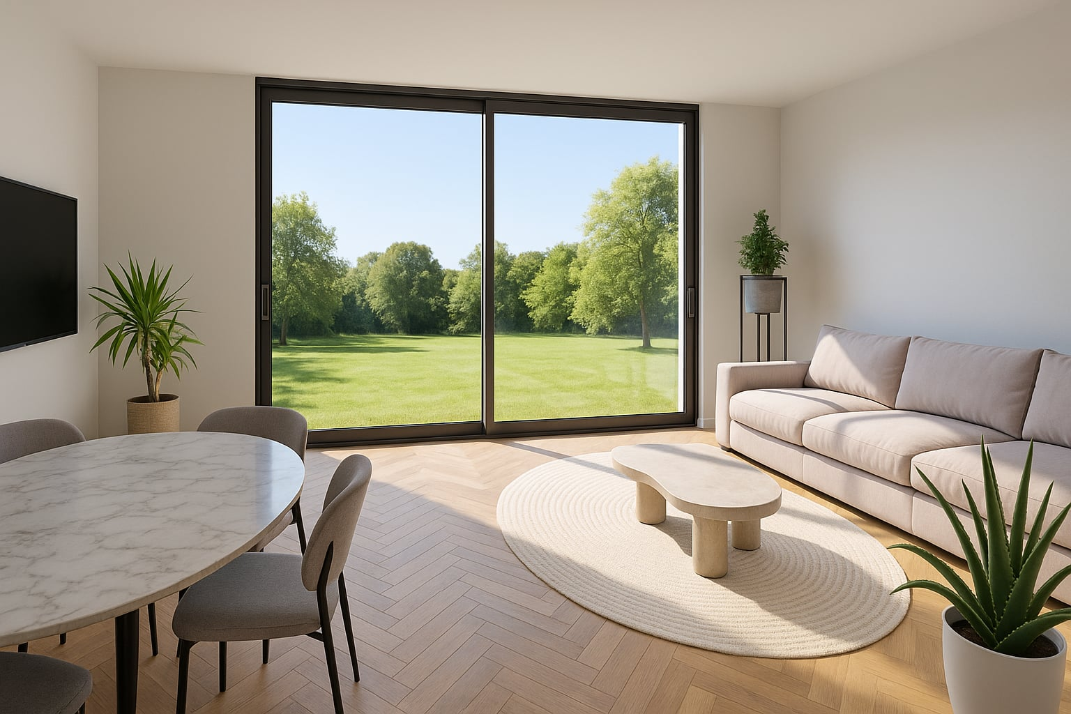Modern interior with garden view